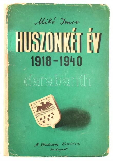 Mikó Imre: Huszonkét év. Az erdélyi magyarság politikai története 1918. december 1-től 1940. augusztus 30-ig. Bp., 1941, Studium (Sylvester-ny.), 326 p. Kiadói illusztrált papírkötés, sérült borítóval, javított gerinccel,