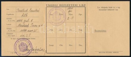 1941 A Légoltalmi Liga tagsági igazolványa