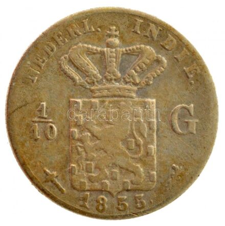 Holland Kelet-India 1855. 1/10G Ag T:2-,3 Netherlands East Indies 1855. 1/10 Gulden Ag C:VF,F Krause KM#304