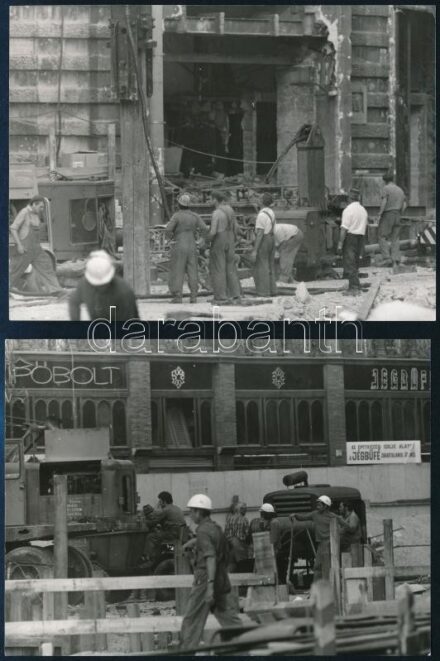 cca 1975 Budapest, Felszabadulás (Ferenciek) tere, Jégbüfé, metró építés, Engi László felvétele, 2 db fotó, hátoldalán jelzett, 9x12 cm