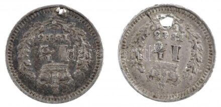 Nagy-Britannia 1843. 1 1/2p Ag (2x) 'Viktória' T:2-,3 patina, ph, mindkettőn lyuk Great Britain 1843. 1 1/2 Pence Ag (2x) 'Victoria' C:VF,F patina, edge error, holed Krause KM#728