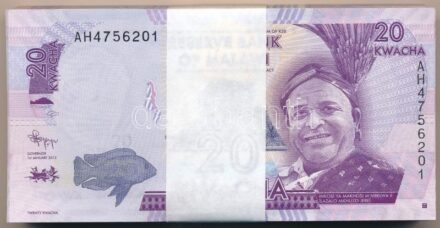 Malawi 2012. 20K (100x) kötegelővel, sorszámkövetők T:I,I- Malawi 2012. 20 Kwacha (100x) with wrapper, consecutive serials C:UNC,AU Krause P#57