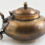 Teáskanna, fém, kopott, jelzett, m: 12 cm