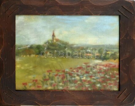 Olvashatatlan jelzéssel (jobbra lent?): Virágzó rét. Pasztell, papír. Üvegezett, dekoratív fa keretben. 28x38,5 cm