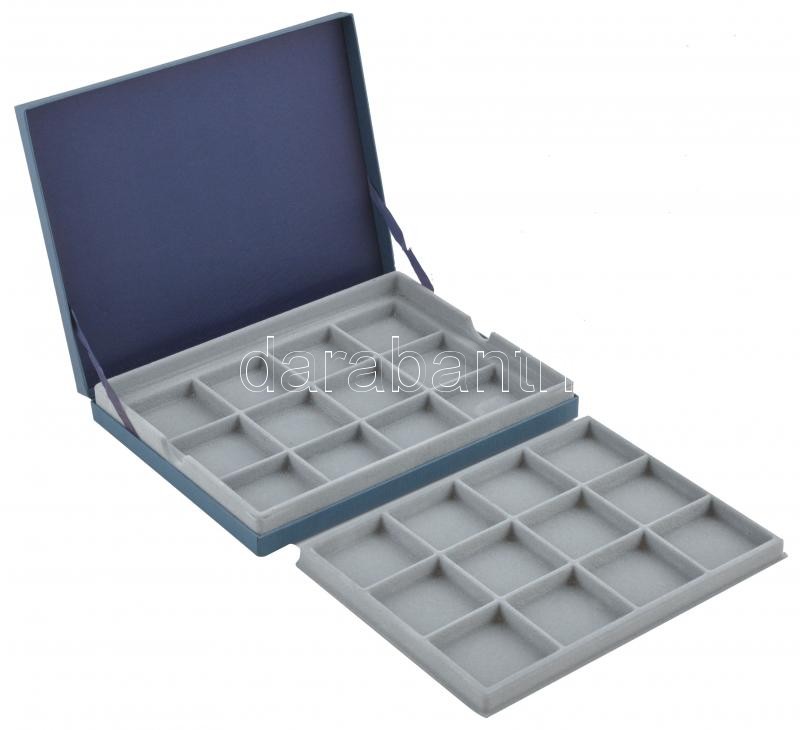 Az Éremművészeti Intézet éremtartó kazettája egy kivehető tálcával, összesen 24 férőhellyel (5x5cm-es), használt, de jó állapotban