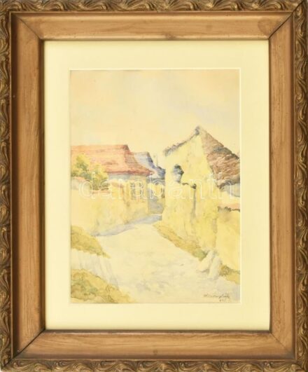 Hollósy (?) Béla jelzéssel. Tabán, 1931. Akvarell, papír. Üvegezett, kissé sérült dekoratív fakeretben. 20x14 cm
