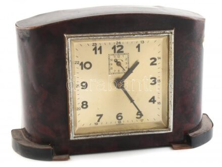 Art Deco fa asztali óra, mechanikus szerkezettel, nem működik, kopott. m: 14 cm