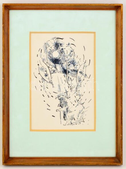 Lipták György (1951 - ) Cím nélkül. Tus, papír. Jelzett. Üvegezett keretben. 27x18 cm