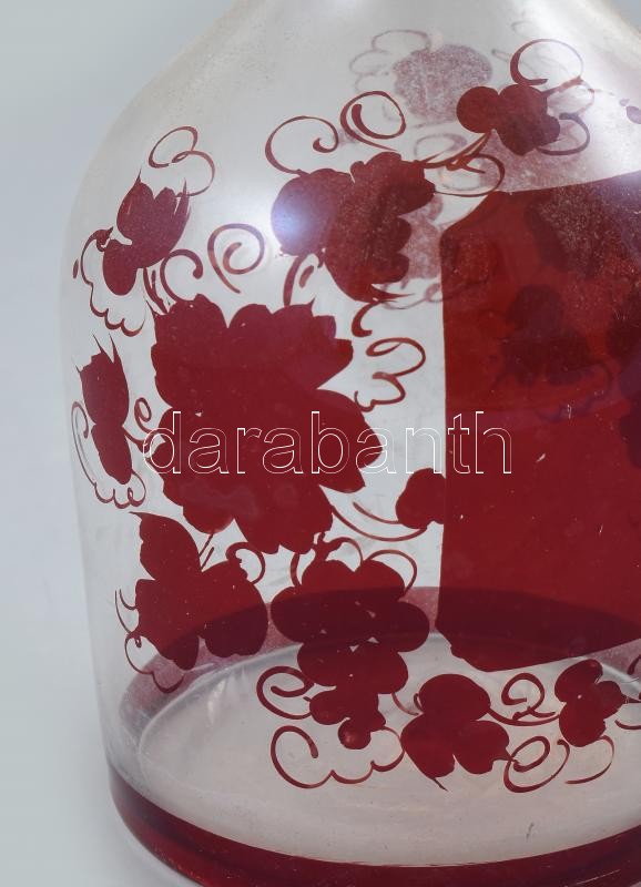 Rubinpácolt, üveg palack, szakított üveg, kopott, m: 27 cm - Image 2