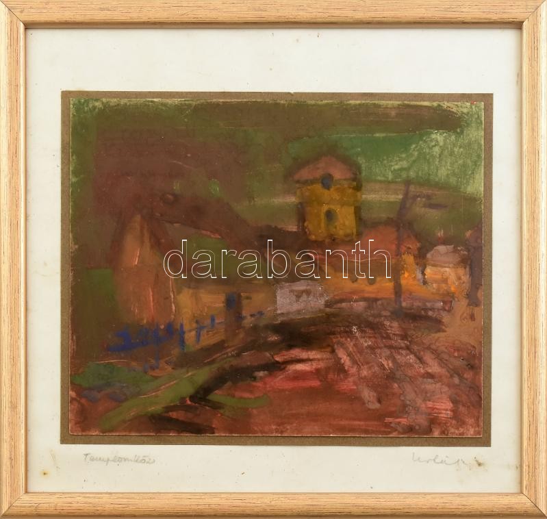 Olvashatatlan jelzéssel: Templom köz. Gouache, papír. Üvegezett fakeretben. 19,5x24 cm
