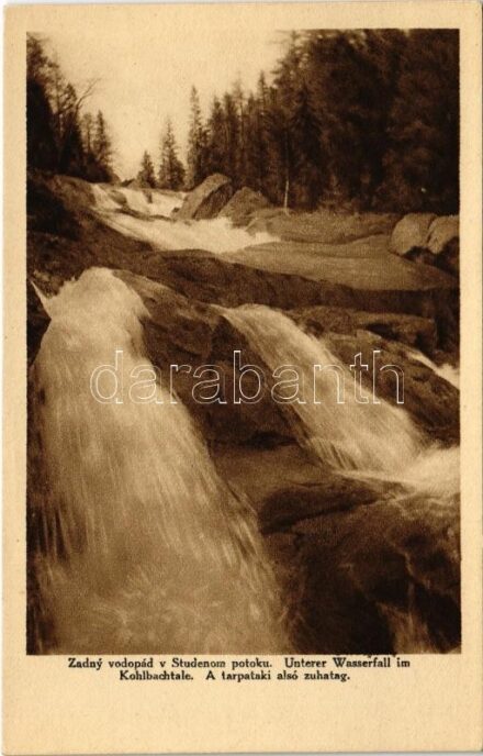 Tátra, Magas-Tátra, Vysoké Tatry; Zadny vodopád v Studenom potoku / Unterer Wasserfall im Kohlbachtale / A tarpataki alsó zuhatag / waterfall