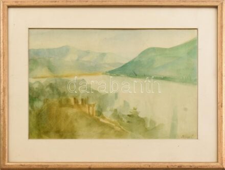 Szőnyi jelzéssel. Dunakanyar. Akvarell, papír. Üvegezett fakeretben. 21x32,5 cm