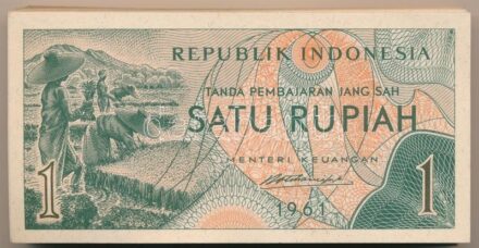 Indonézia 1961. 1R (100x) közte sorszámkövetők T:I-,II Indonesia 1961. 1 Rupiah (100x) within consecutive serials C:AU,XF Krause P#78