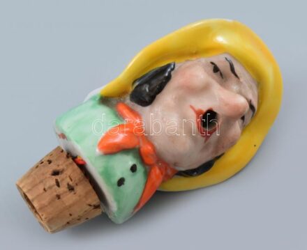 Német porcelán kiöntő fej, likőrhöz, jelzett, kopásnyomokkal, m: 8 cm