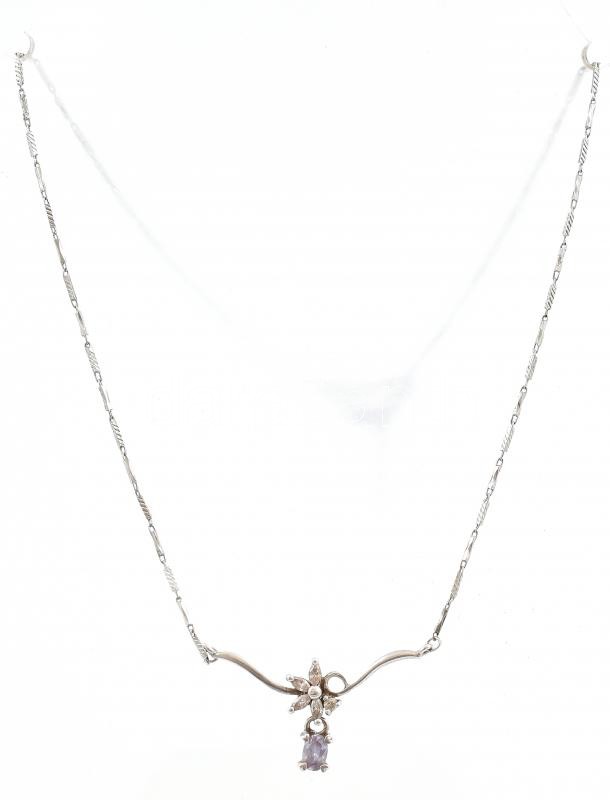 Ezüst(Ag) virágmintás köves nyakék, jelzett, h: 42,5-47 cm, bruttó: 4,7 g - Image 2