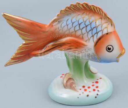 Drasche porcelán hal, kézzel festett, jelzett, kopott, m: 10 cm