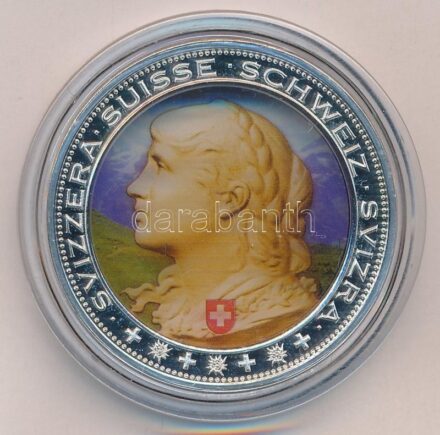 Svájc DN 'Svájc' ezüstözött Cu multicolor emlékérem tanúsítvánnyal (40mm) T:PP kis patina Switzerland ND 'Switzerland' silver plated Cu multicolor medallion with certificate (40mm) C:PP small patina