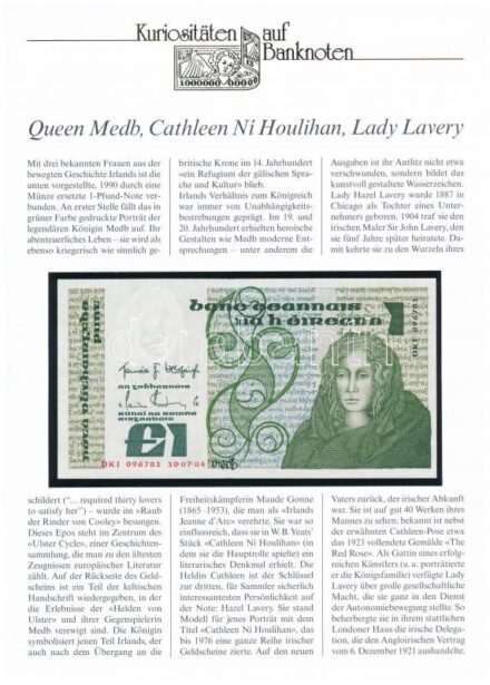 Írország 1984. 1P, német nyelvű 'Kuriositäten auf Banknoten' tájékoztatólappal T:I Ireland 1984. 1 Pound, with 'Kuriositäten auf Banknoten' german language information sheet C:UNC Krause 70.