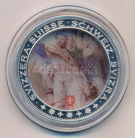Svájc DN 'A Szent Család' ezüstözött Cu multicolor emlékérem tanúsítvánnyal (40mm) T:PP kis patina Switzerland ND 'Holy Family' silver plated Cu multicolor medallion with certificate (40mm) C:PP small patina