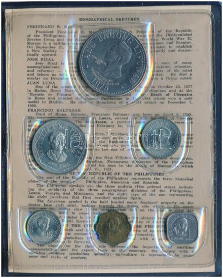 Fülöp-szigetek 1975. 1s-5P (6xklf) forgalmi sor angol nyelvű leírással, eredeti műanyag tokban T:1-2 patina, az egyiken ph, ü. Philippines 1975. 1 Sentimo - 5 Piso (6xdiff) coin set with an english coin description, in the original plastic
