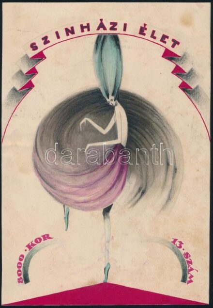 Galambos Margit (?-?): Színházi Élet, art deco borítóterv, 1925 körül. Akvarell, ceruza, papír, jelzés nélkül, foltos, 22x15,5 cm
