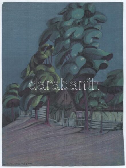 Galambos Margit (?-?): Modern táj, 1922. Ceruza, papír, jelzett, apró sérüléssel, 32x23,5 cm