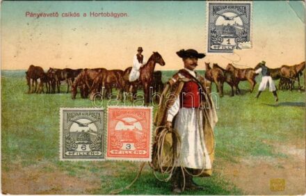 1912 Hortobágy, Pányvavető csikós, magyar folklór (EK)