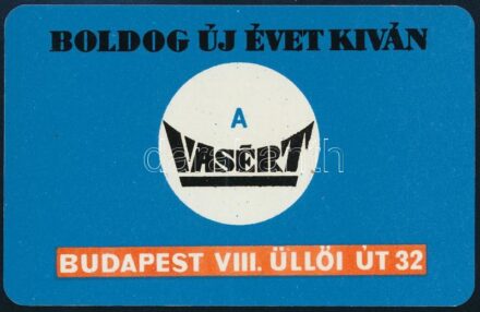 1970 Vasért reklámos fém kártyanaptár, jó állapotban, 10,5x6,5 cm