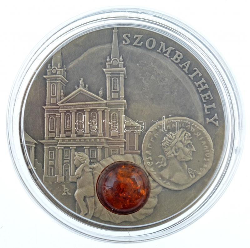 Niue 2010. 1$ Ag 'Borostyánút / Szombathely' borostyán darabbal, az egyetlen magyar állomásról készült érme (28,65g/0.925/38,61mm) T:BU / Niue 2010. 1 Dollar Ag 'Amber Route / Szombathely' with amber piece, coin commemorating the only
