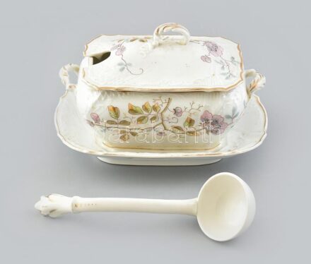 PL Limoges porcelán szószos tál / szoszié, kontúr matricás, kézzel festett, kopott, jelzett, m: 14cm