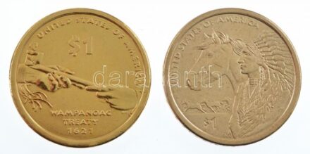 Amerikai Egyesült Államok 2011. 1$ 'Wampanoag szerződés' + 2012. 1$ 'Kereskedelmi útvonalak a 17. században' T:1,1- USA 2011. 1 Dollar 'Wampanoag treaty' + 2012. 1 Dollar 'Trade routes in the 17th century' C:UNC,AU