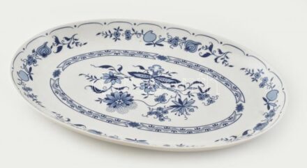 Epiag Dallwitzer Fabrik matricás porcelán, húsos tál, kopott, 39,5x25,5cm