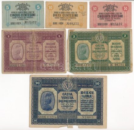 Olaszország / Velence / Osztrák-magyar megszállás 1918. 5c + 10c + 50c + 1L + 2L + 10L T:III-IV Italy / Venice / Austro-Hungarian occupation 1918. 5 Centesimi + 10 Centesimi + 50 Centesimi + 1 Lira + 2 Lire + 10 Lire C:F-G