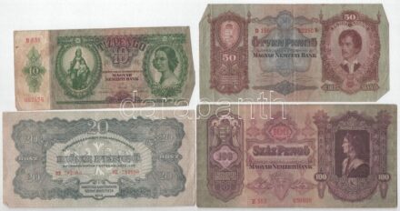 1930-1936. 10P-100P (3xklf) + 1944. 20P 'A Vörös hadsereg Parancsnoksága' + 1946. 100.000MP + 10.000.000MP + Németország 1910. 1000M '9841395 B' T:III közte folt, kis szakadás