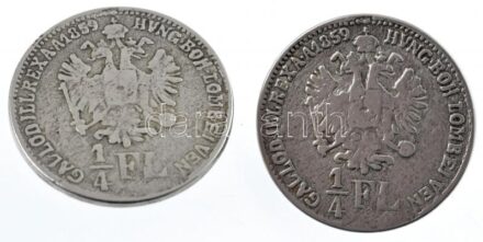 1859. 1/4Fl előlapját ábrázoló öntött, fém gombérem (2x)