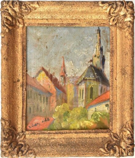 Márffy Ödön jelzéssel: Templomok. Olaj, vászon, kopott keretben, 18x15cm