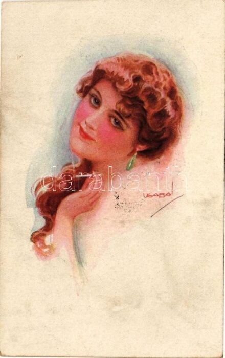 1924 Cigarettázó hölgy, olasz művészlap / Lady smoking a cigarette. Italian art. Erkal No. 303/1. s: Usabal