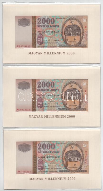 2000. 2000Ft (3x) 'Millenium' eredeti, bontatlan díszcsomagolásban, sorszámkövetők 'MM 0334052 - MM 0334054' T:I Adamo F56A