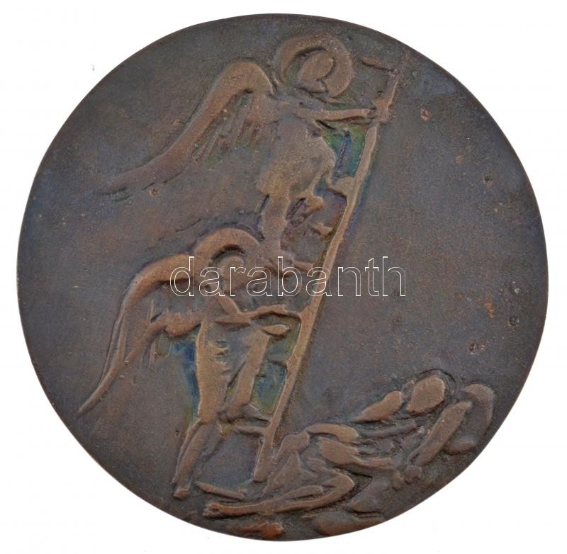 Józsa Bálint (1937-) (?) ~1992. 'A templomépítő Józsa Márton lelkésznek - Az evangélikus egyház - Siófok 1990-1992' kétoldalas Br emlékplakett (100mm) T:1- patina - Image 2