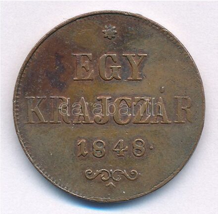 1848. 1kr Cu T:2,2- patina, ph Adamo B1