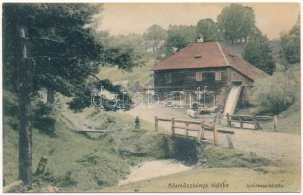 1913 Jánoshegy, Kremnické Bane, Johannesberg (Körmöcbánya, Kremnica); Jánoshegy község. Vízimalom, híd. Ritter Lipót J. kiadása / watermill, bridge (EK)