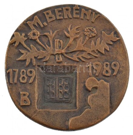 1989. 'Mezőberény' egyoldalas Br plakett (95mm) T:2 patina