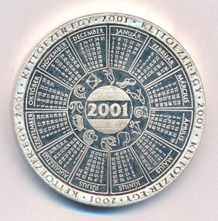 2001. '2001. naptárérem / Drava-Mura Eurorégió, 2001.09.14. Nagykanizsa' ezüstözött Br emlékérem (42,5mm) T:2 (PP) durva ph.