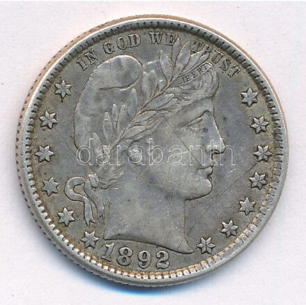 Amerikai Egyesült Államok 1892O 1/4$ Ag 'Barber' T:2- karc USA 1892O 1/4 Dollar Ag 'Barber' C:VF scratched Krause KM#114