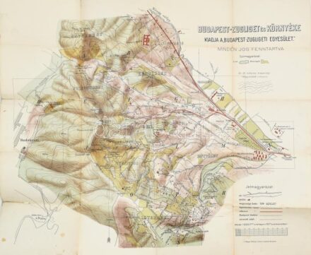 1908 Budapest-Zugliget és környéke térkép, kiadja a Budapest-Zugligeti Egyesület, 1 : 10.000, Bp., Magyar Földrajzi Intézet Rt., hajtva, javításokkal, 66x55,5 cm