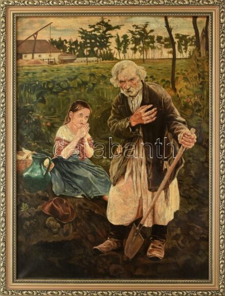 Ujváry jelzéssel (jobbra lent): Jelenet. Olaj, vászon, javított. Dekoratív fakeretben, 84×62 cm