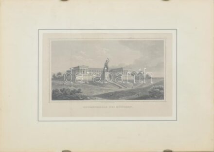 cca. 1860. J. Riegel: Ruhmeshalle bei München. Acélmetszet, papír, jelzett a karcon. Üvegezett. 9x15,5cm