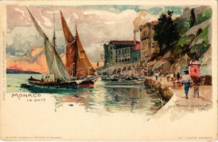 Monaco, Le Port. Carte Postale Artistique de Velten No. 464. litho s: Manuel Wielandt