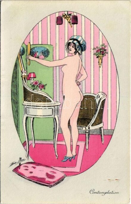 Contemplation. B.M. Paris 505. / Francia erotikus művészlap / French erotic art postcard s: Xavier Sager