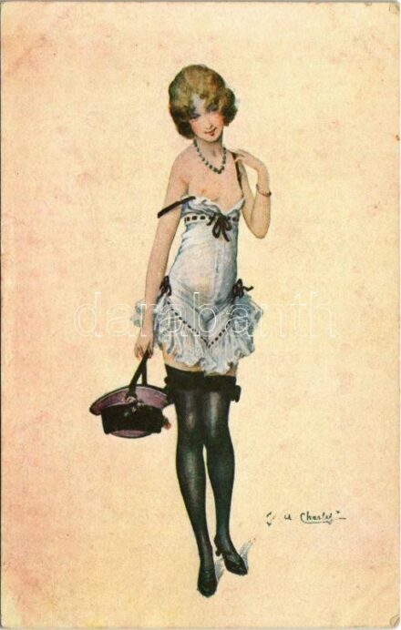 Son petit coeur. Delta Série No. 4. 20. / Francia finoman erotikus művészlap / French gently erotic art postcard s: Jo. A. Charlet
